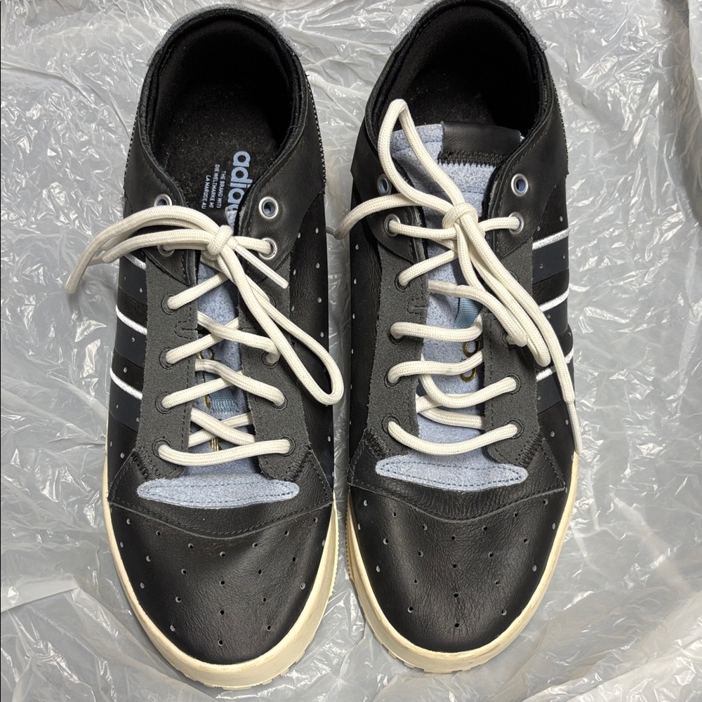 Adidas Men's Black and Cream, lt. blue suede Sneakers Size 10